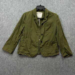 Cartonnier Linen Blend Piped Boy Blazer Women's Size 12 Olive Button Front